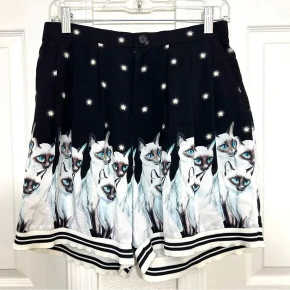 Undercover Jun Takahashi Cat Printed Rayon Shorts Black White New Size 2 - Picture 5 of 15